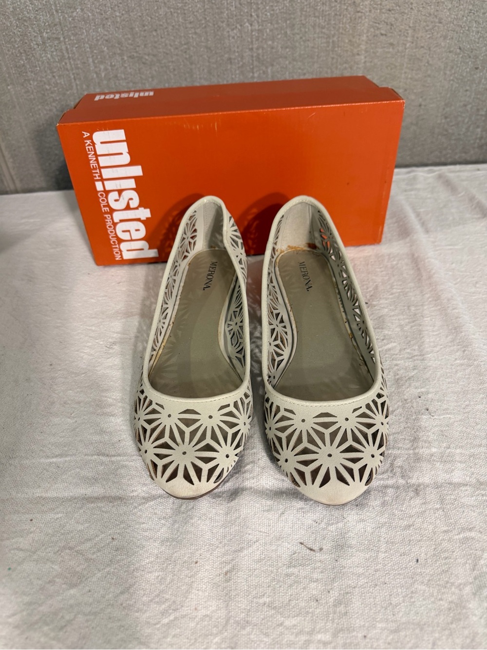 Unlisted by Kenneth Cole Cream Laser-Cut Floral Ballet Flats